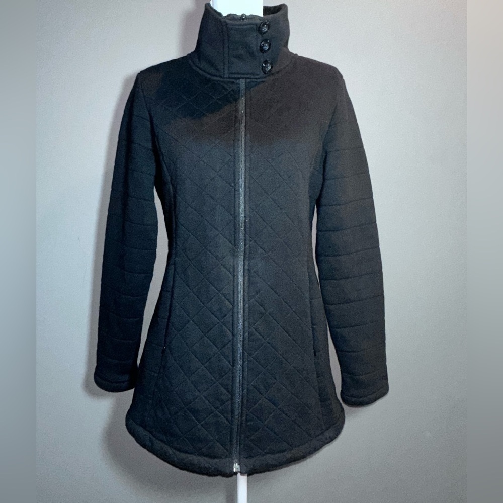 The North Face Quilted Fleece Jacket Women’s Large – Full Zip High Neck Black - Picture 1 of 12
